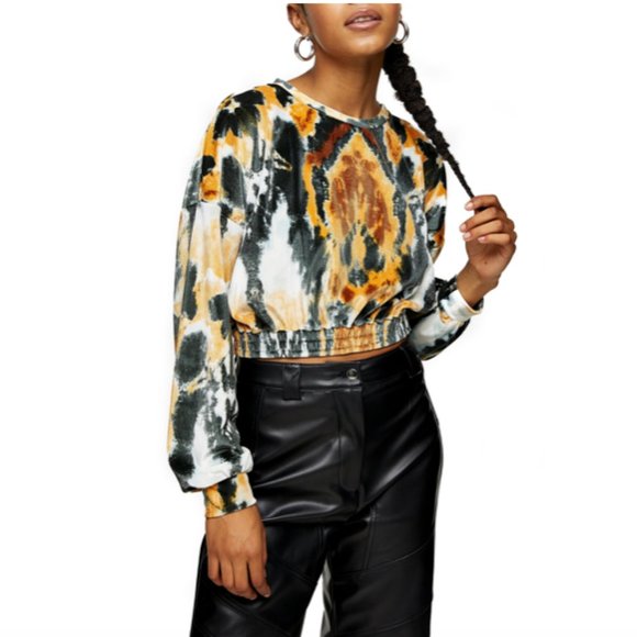 Topshop Tops - Topshop Women's Tie Dye Long Sleeve Stretch Velvet Top In Orange Multi